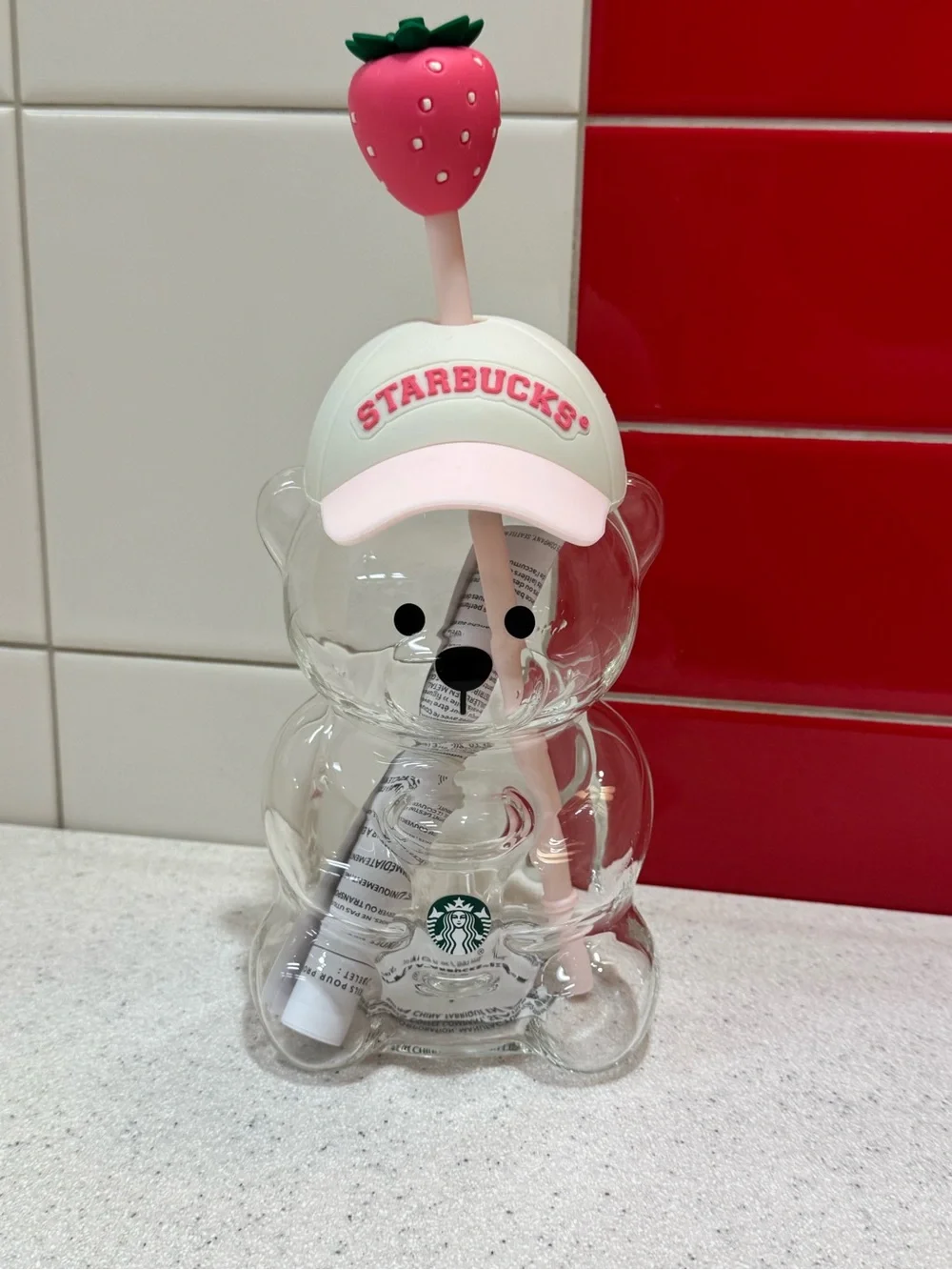 Starbucks  Pink Bearista Cup With Strawberry Topper